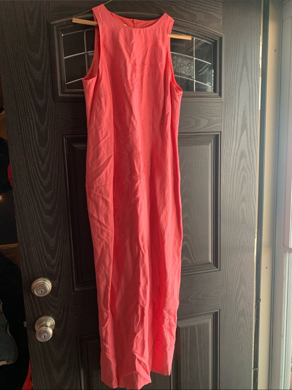 Like New Jones New York Coral Silk & Linen Sleeveless Maxi Dress